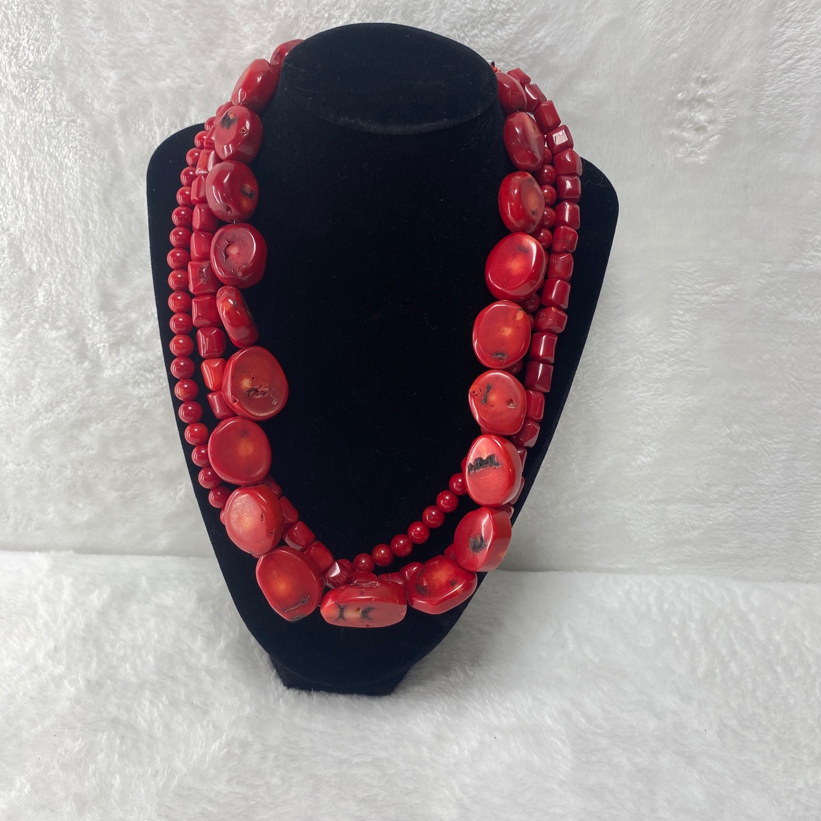 Vtg Stunning Red Coral Necklace Chunky Statement Necklace Christmas Rodeo